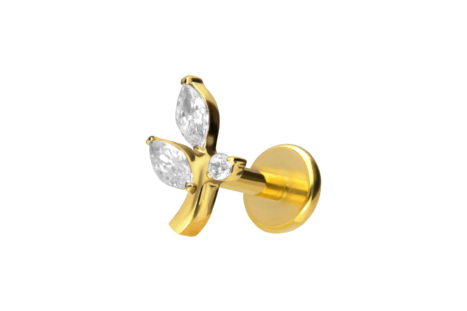 Titan Labret Piercing mit Push Fit KRISTALLZWEIG
